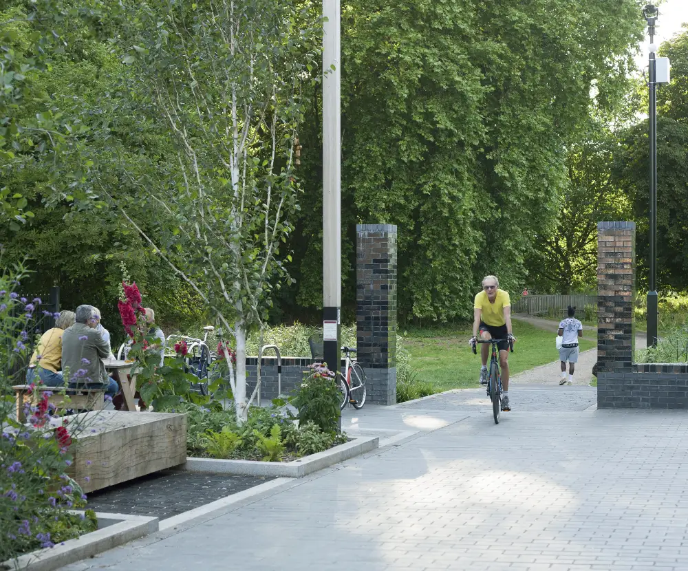Connecting Colliers Wood - Seating with Cyclist